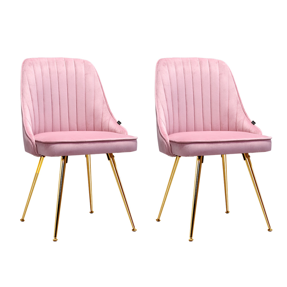 Artiss Set of 2 Dining Chairs Retro Chair Cafe Kitchen Modern Iron Legs Velvet Pink - Notbrand