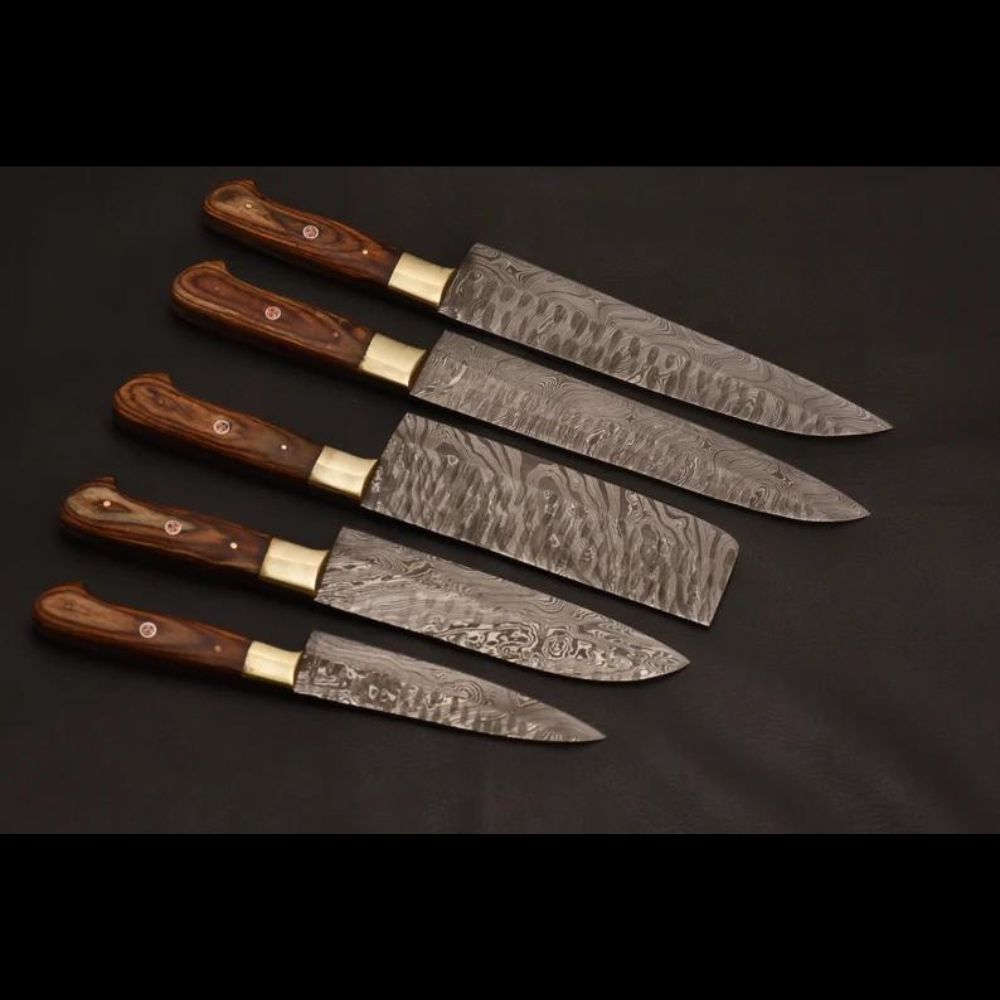 Set of 5 Aubrey Chef Knife with Leather Roller - Notbrand