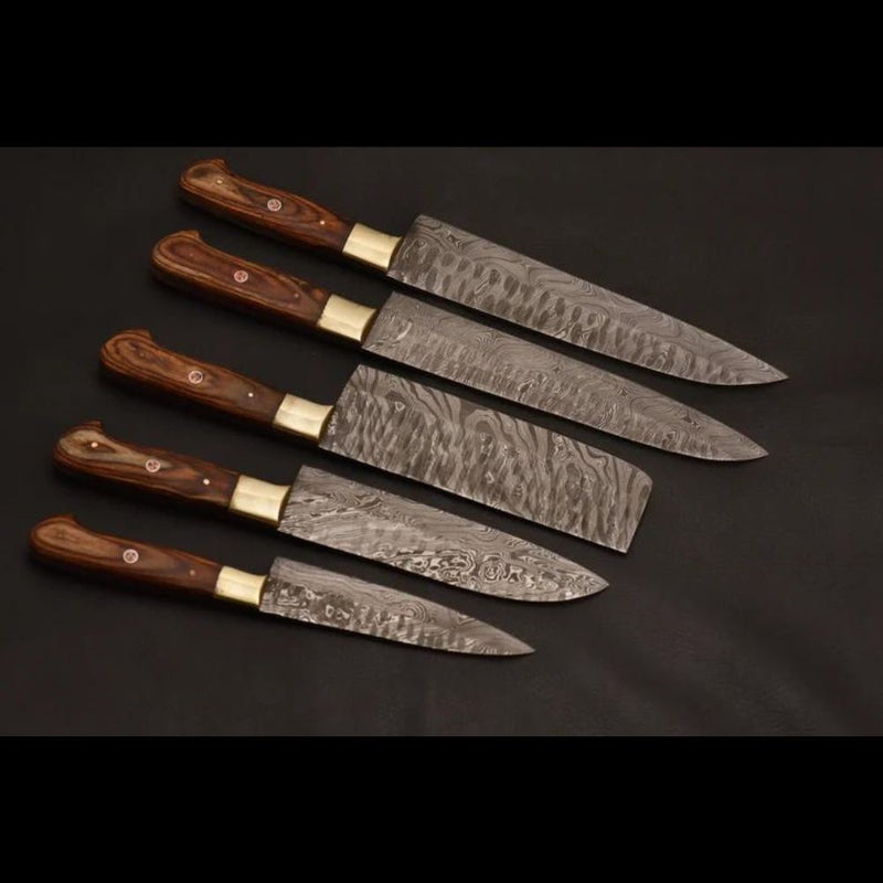 Set of 5 Aubrey Chef Knife with Leather Roller - Notbrand