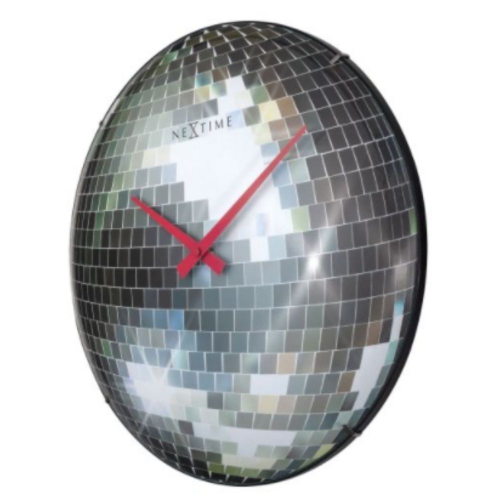 NeXtime Disco Ball Wall Clock in Silver - 35cm - Notbrand