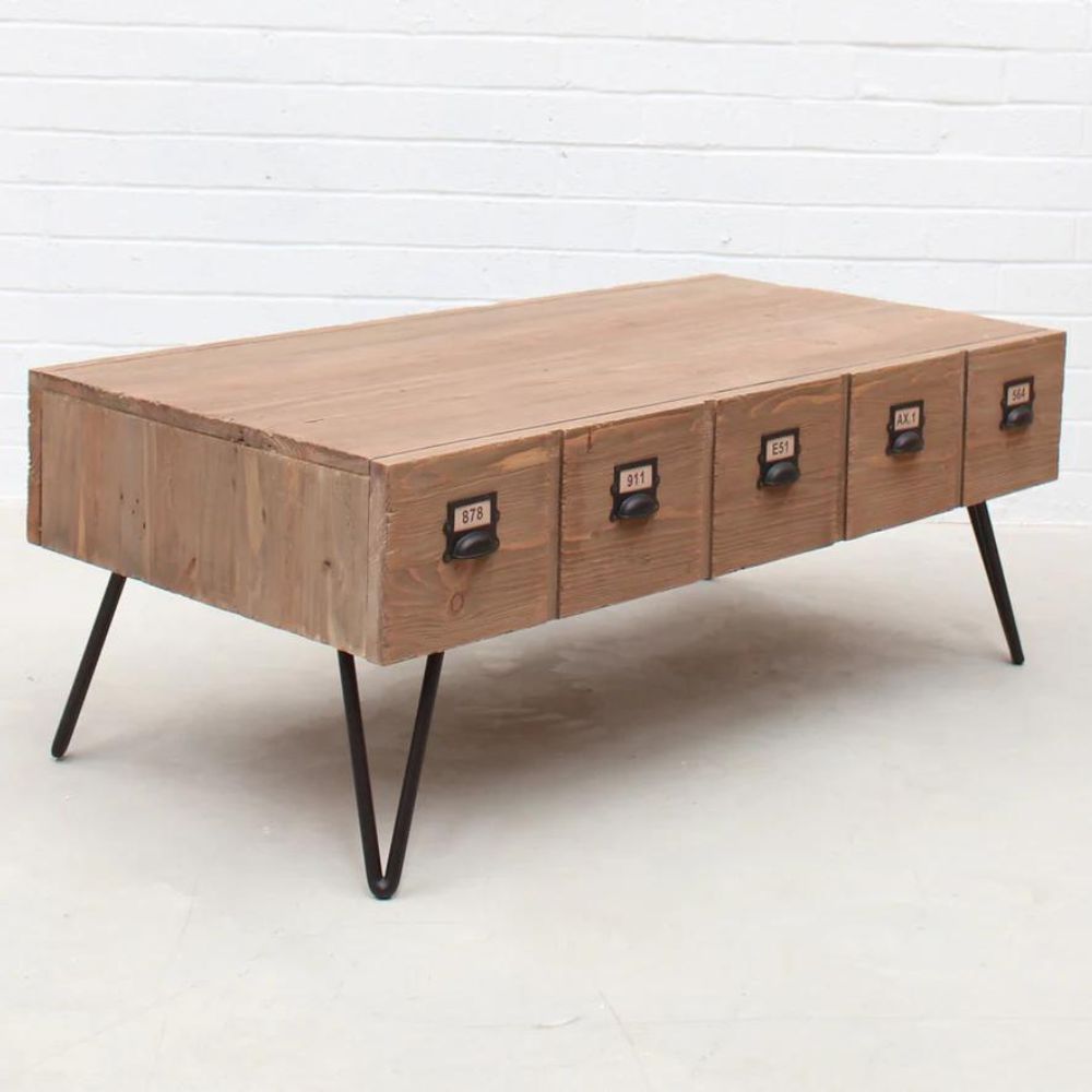 Industrial Coffee Table With Pigeon Hole Drawers - Dark Beige - Notbrand