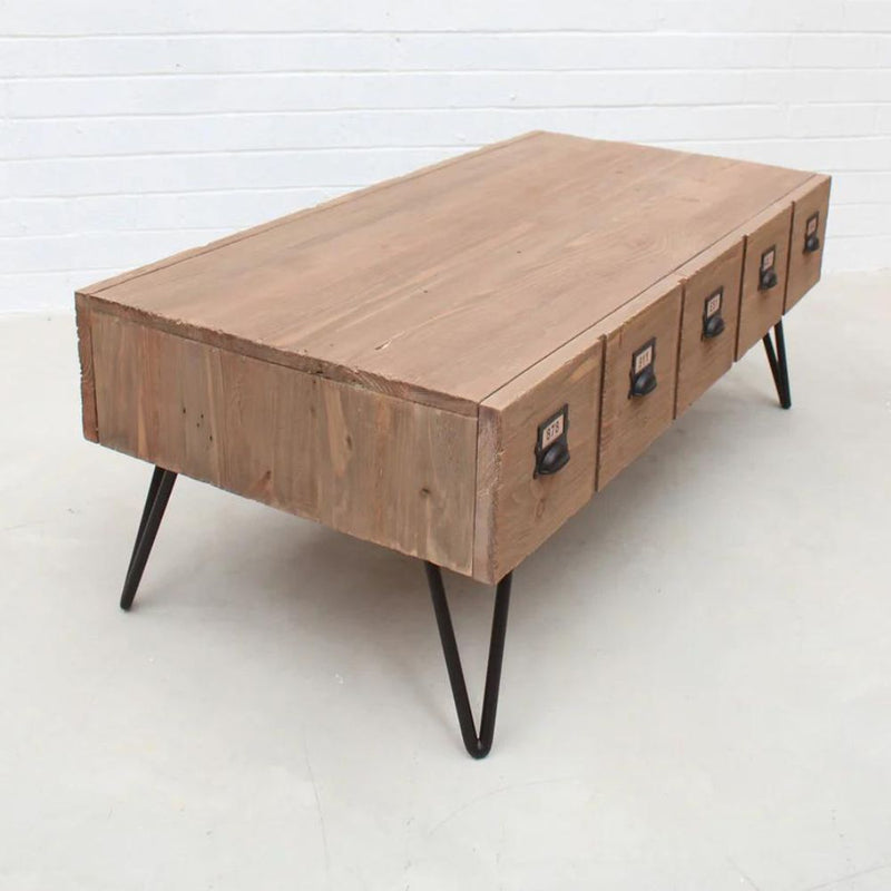 Industrial Coffee Table With Pigeon Hole Drawers - Dark Beige - Notbrand