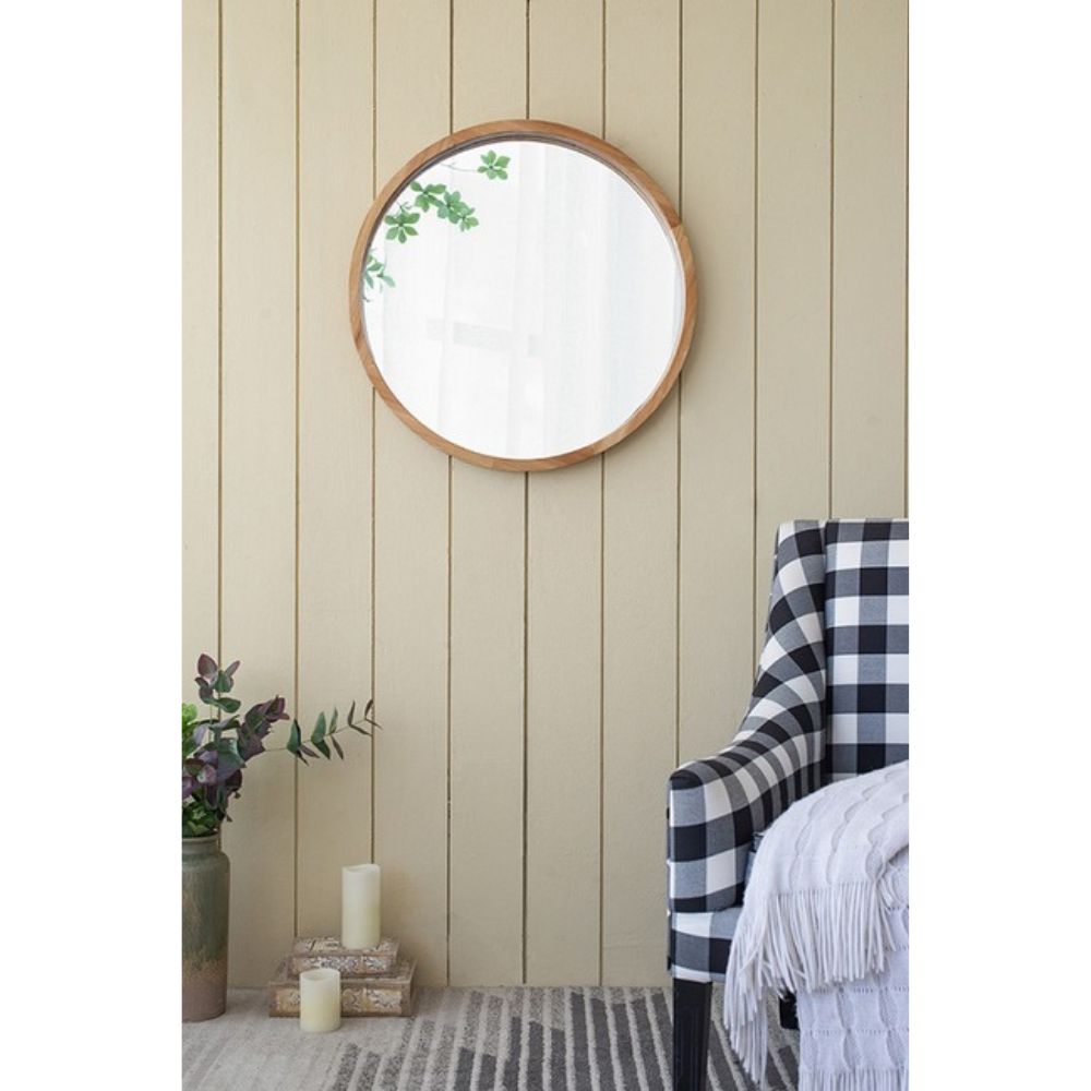 Meringa Fir Timber Frame Round Wall Mirror - Natural - Notbrand