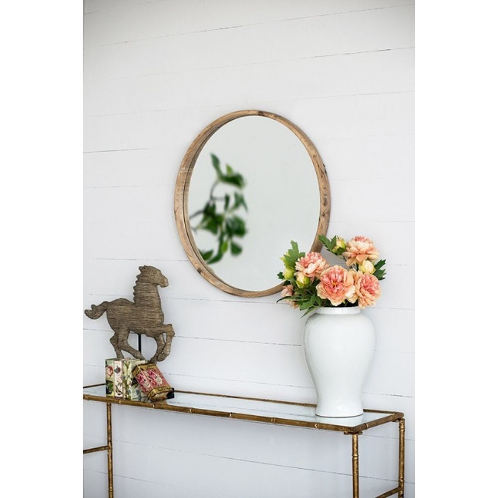 Atherton Wooden Frame Round Wall Mirror - Natural - Notbrand