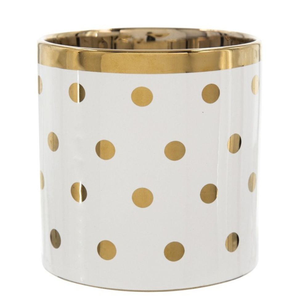 Navya Ceramic Polka Dots Planter - Gold & White - Notbrand