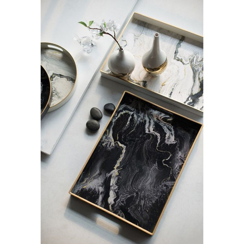 Set of 2 Marble Patterned Black & White Rectangular trays - Notbrand