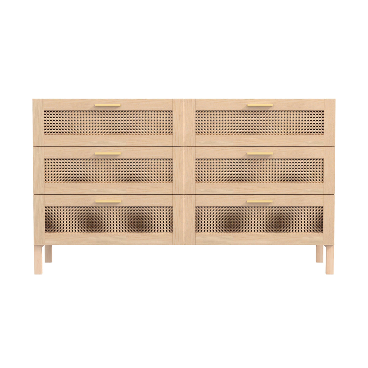 Tulum Rattan 6 Drawers Bedroom Storage Cabinet - Oak - Notbrand