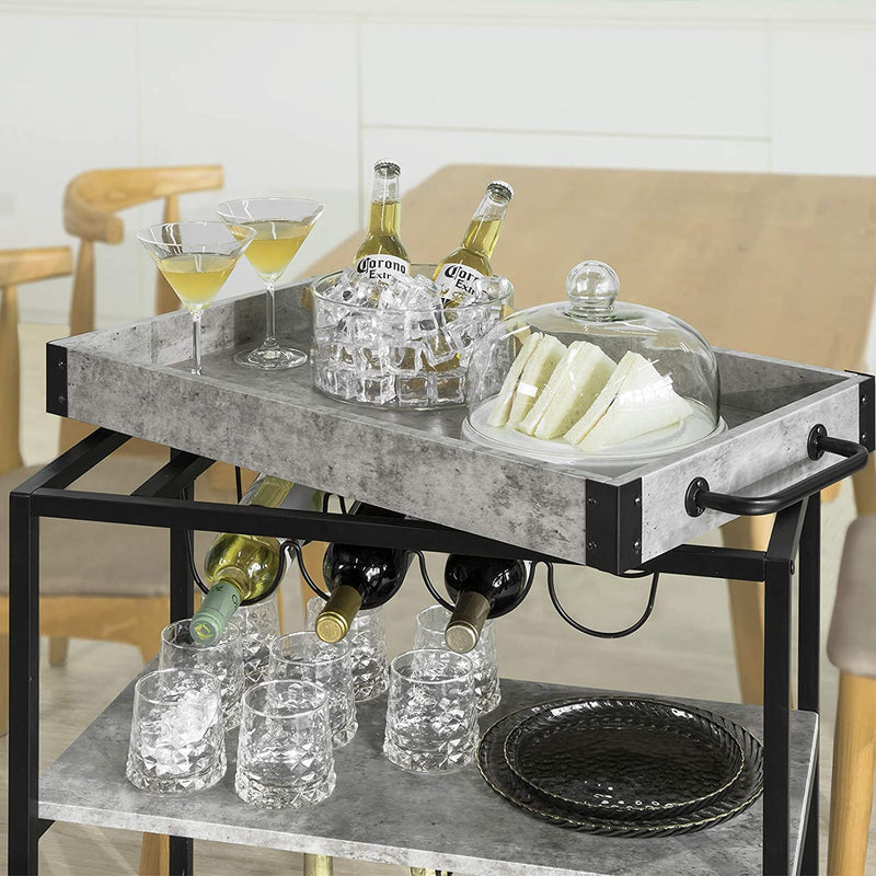Odorala Metal 3 Tiers Kitchen Serving Trolley with Wine Rack - Grey - Notbrand
