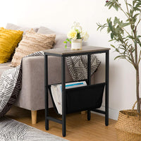 Industrial Side Table with Sling Magazine Holder - Grey - Notbrand