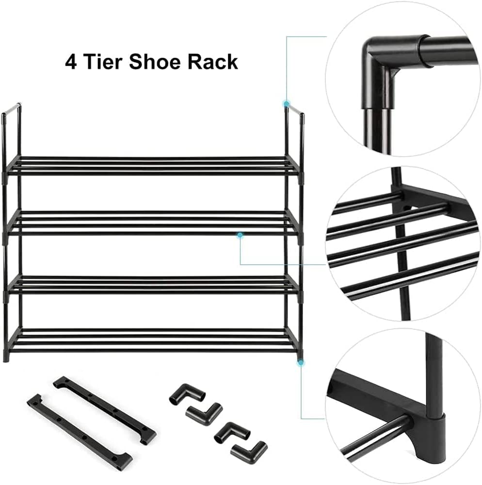 Zeynal 4 Tier Shoe Rack in Black - Stainless Steel - Notbrand