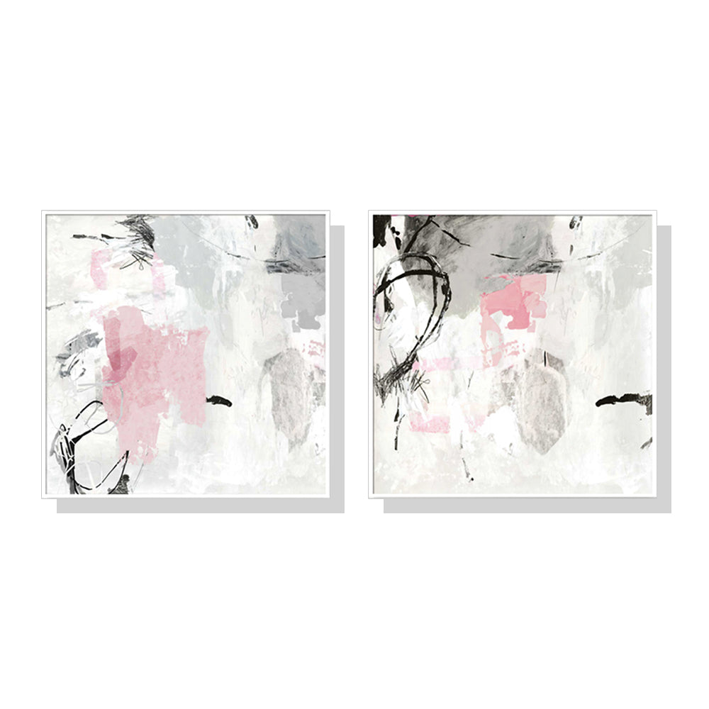 Canvas Abstract Pink Grey Wall Art with White Frame Set - 2 Pieces - Notbrand
