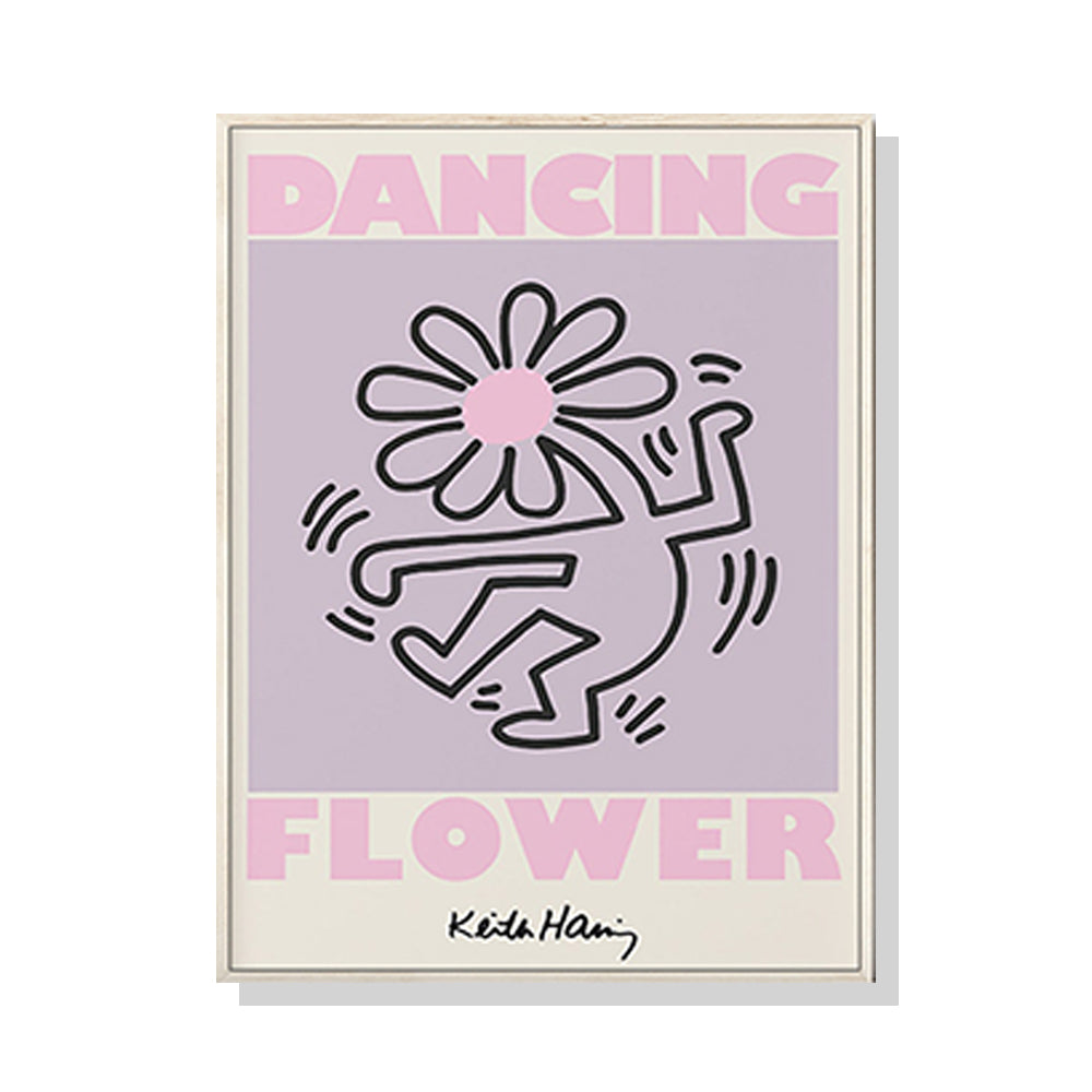 Canvas Keith Haring Dancing Flower Wall Art with Wood Frame - 70cm - Notbrand