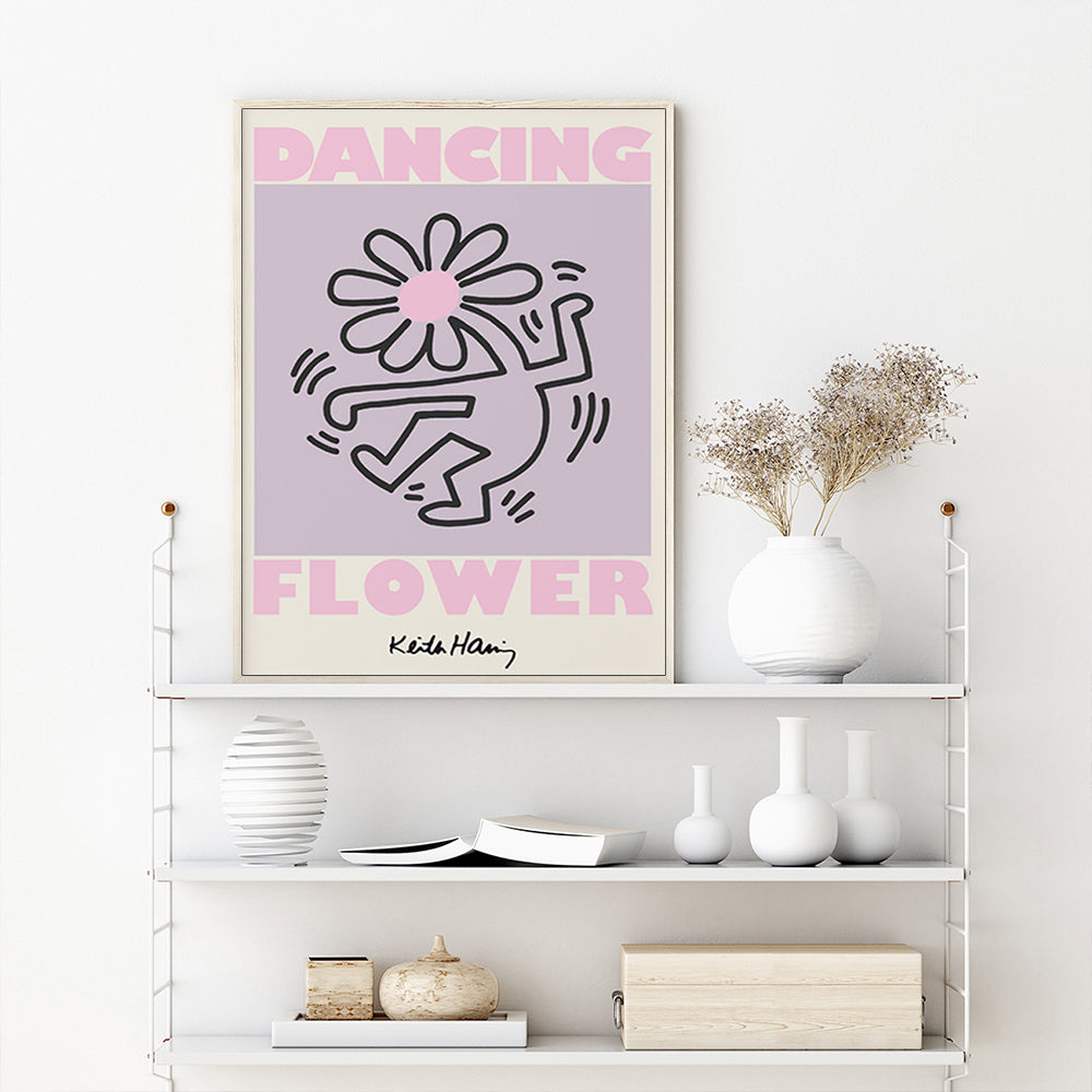 Canvas Keith Haring Dancing Flower Wall Art with Wood Frame - 70cm - Notbrand