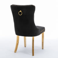 Aaden Velvet Dining Black Chairs with Golden Metal Legs Set - 2 Pieces - Notbrand