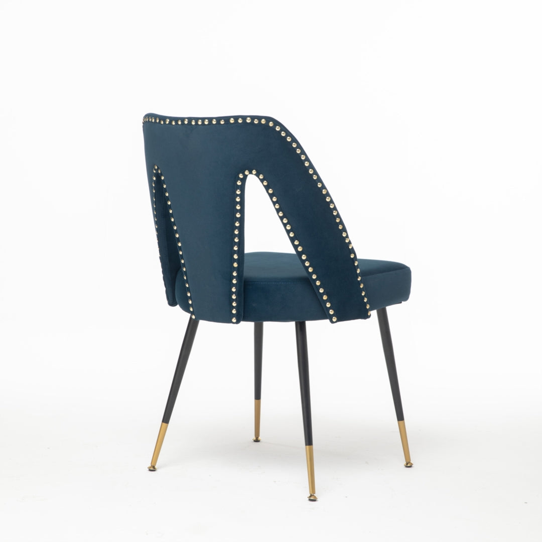 Aaden Velvet Dining Blue Chairs with Golden Metal Legs Set - 2 Pieces - Notbrand