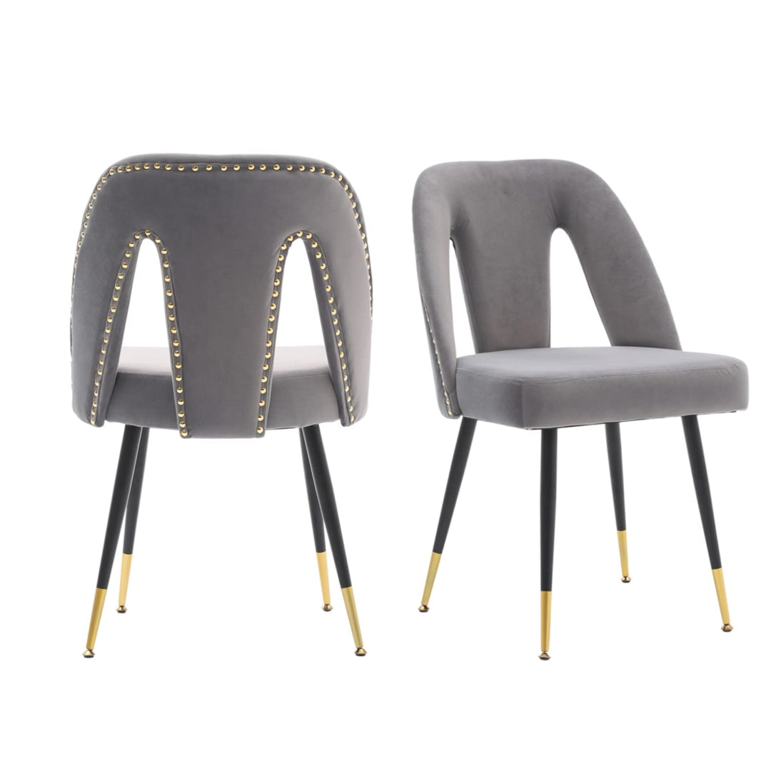 Aaden Velvet Dining Grey Chairs with Golden Metal Legs Set - 2 Pieces - Notbrand