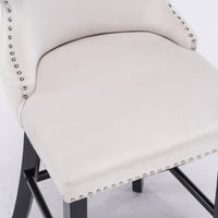Acorn Button Tufted Velvet Upholstered Bar Stool in Beige - Set of 2