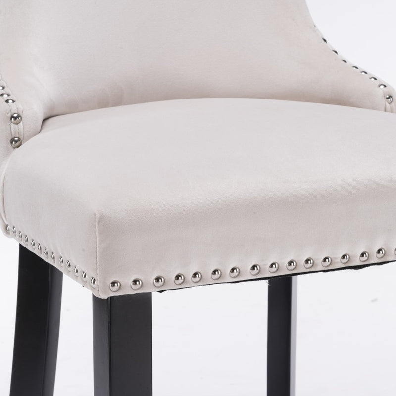 Acorn Button Tufted Velvet Upholstered Bar Stool in Beige - Set of 2