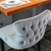 Acorn Button Tufted Velvet Upholstered Bar Stool in Grey - Set of 2
