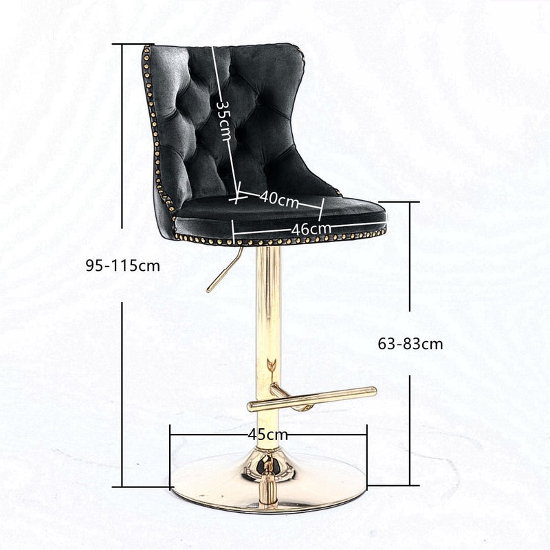 Avo Adjustable Swivel Velvet Studs Barstool Stool with Footrest and Golden Base - Beige - Notbrand