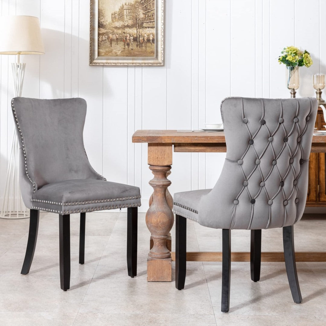 Canyon Upholstered Tufted Wingback Velvet Side Chairs with Studs Trim Set - 2 Pieces - Notbrand