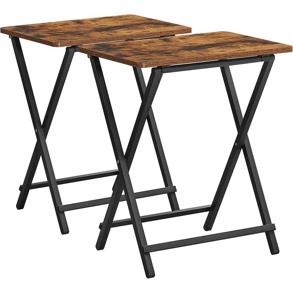 VASAGLE TV Tray Set of 2 Folding Tables Rustic Brown and Black LET251B01 - Notbrand