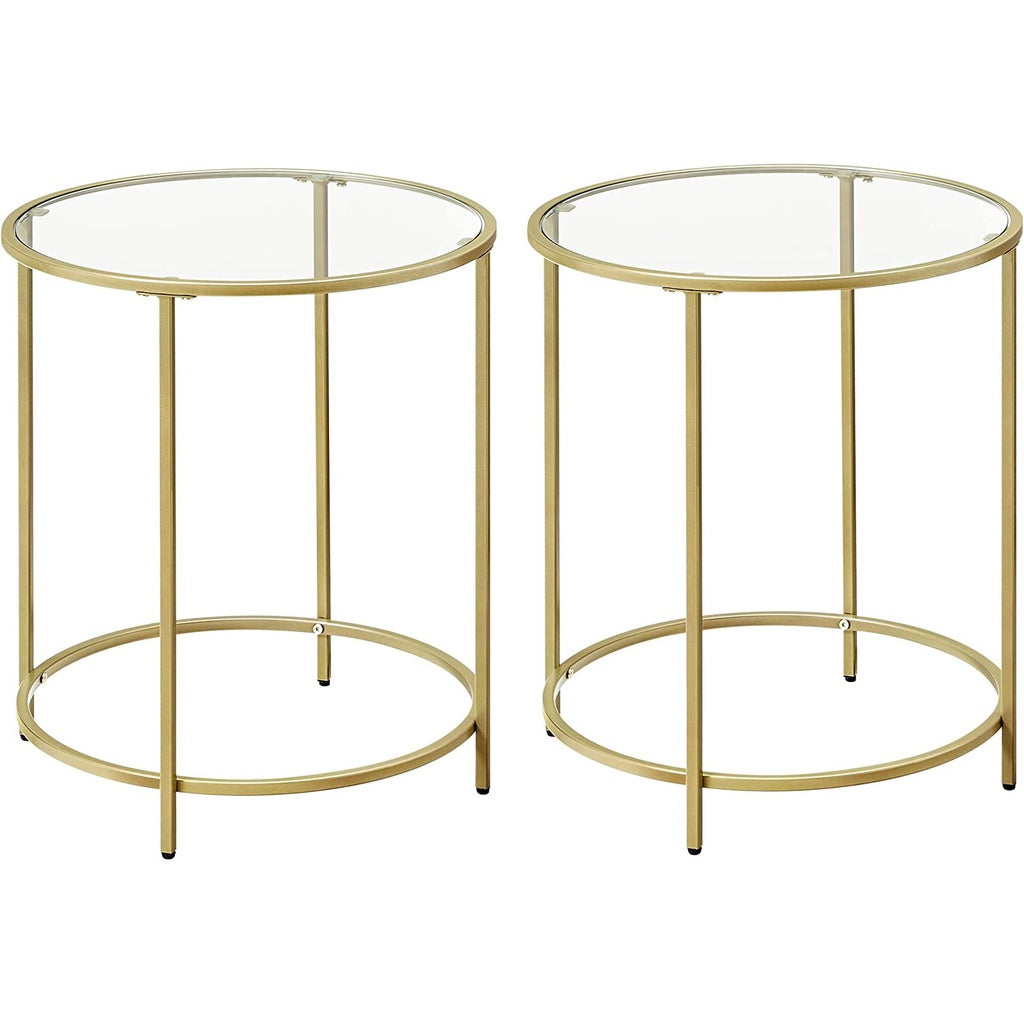 Vasagle Tempered Round Side Table with Gold Steel Frame - Set of 2 - Notbrand