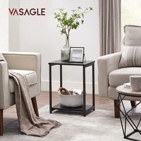 VASAGLE Side Table Set of 2 Charcoal Gray and Black with Storage Shelf LET272B16 - Notbrand