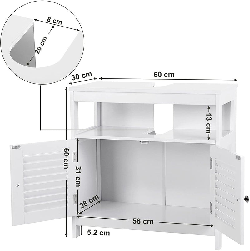 VASAGLE Under Sink Cabinet with 2 Doors Open Compartment White BBC02WT - Notbrand