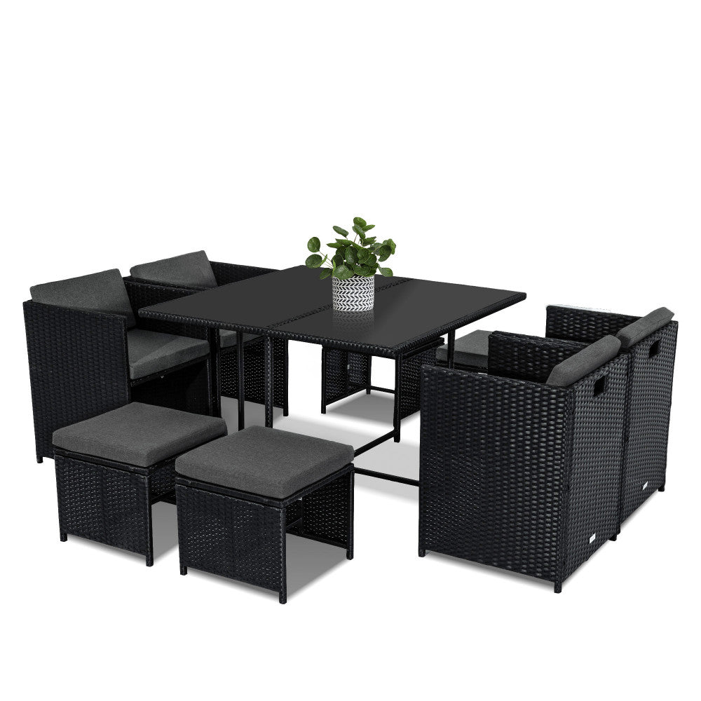 Longera 8 Seater Outdoor Dining Set – Black - Notbrand