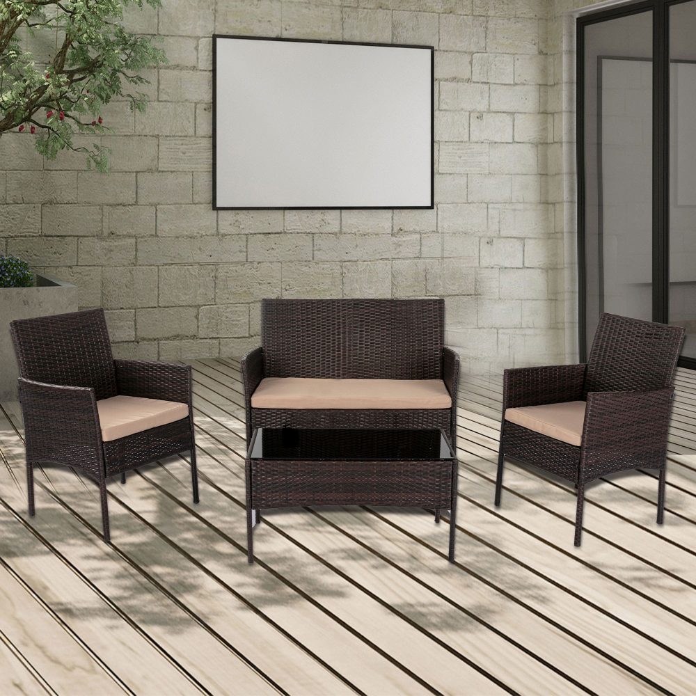 Bonzula 4 Seat Wicker Outdoor Lounge Set - 4 Pieces - Notbrand