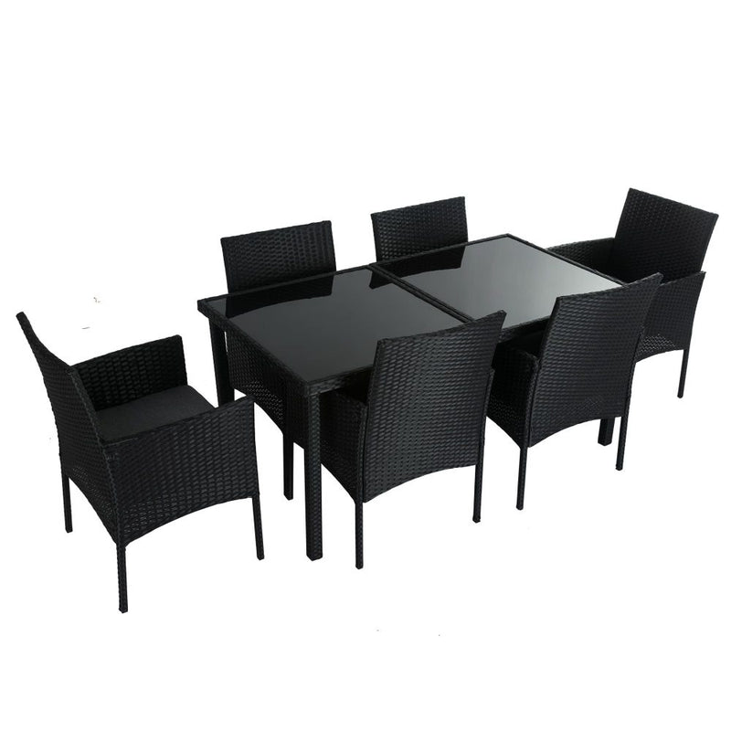 Grelbian Outdoor Minimalist 6-Seater Dining Chair & Table Set - Black - Notbrand