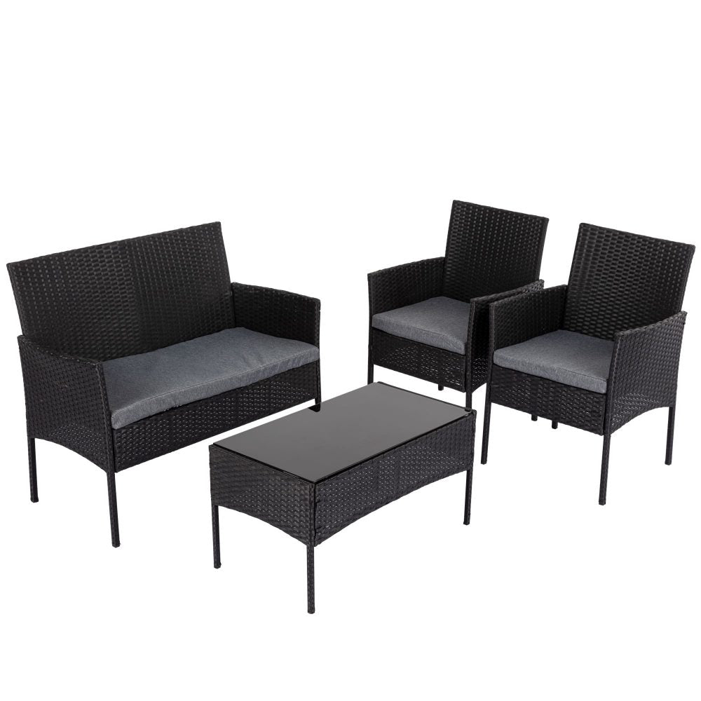 Altisblob 4 Seater Wicker Outdoor Lounge Set - Black - Notbrand