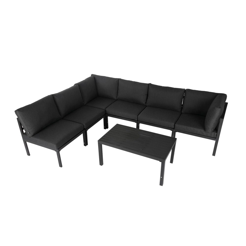 Grelbian Outdoor Minimalist Charcoal Grey Lounge Sofa & Table Set - 7-Pieces - Notbrand