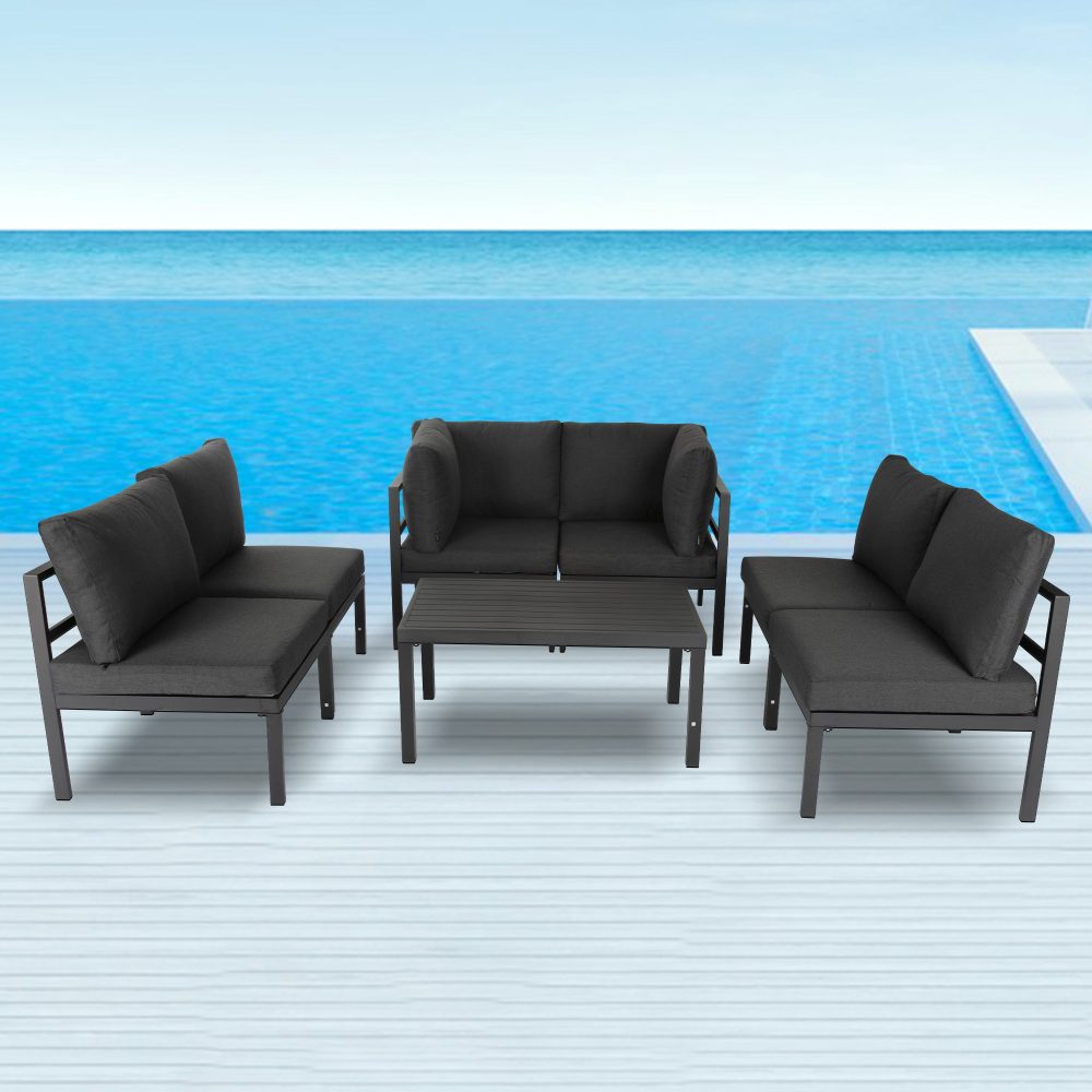 Bantza Outdoor Charcoal Grey Couch & Table Set - 7 Pieces - Notbrand
