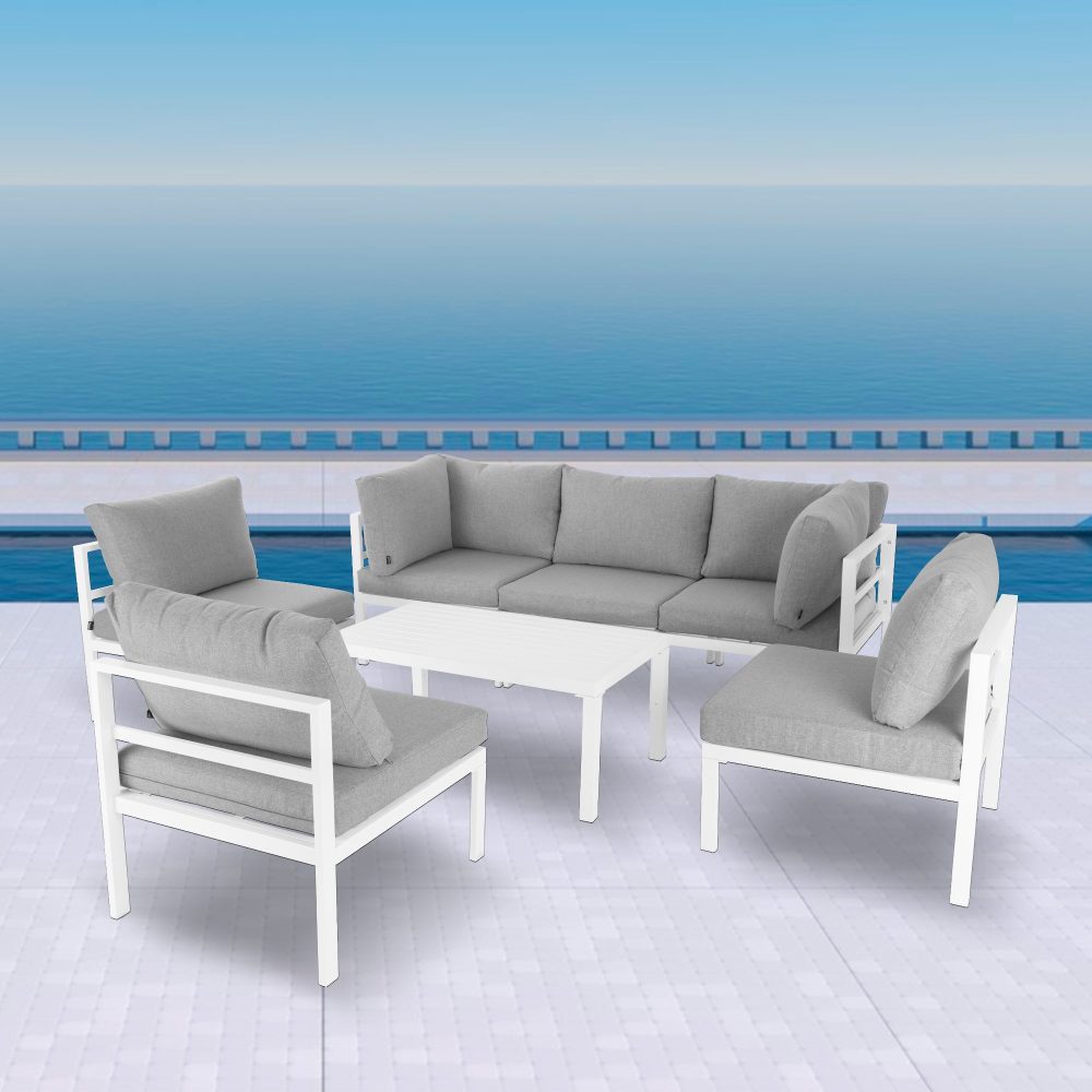 Bantza Outdoor White Couch Set -  7 Pieces - Notbrand