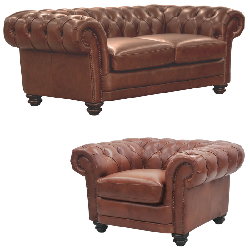 Desire Chestfield Genuine Leather 2.5 + 1 Seater Sofa - Butterscotch - Notbrand