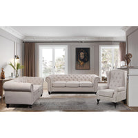 Kiho Chesterfield Fabric Upholstered 3 Seater Sofa  - Beige - Notbrand