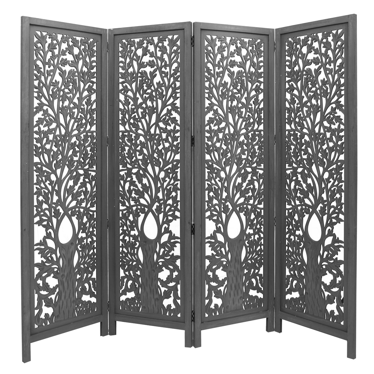Iris 4 Panel Room Divider in Timber Wood - Dark Grey - Notbrand