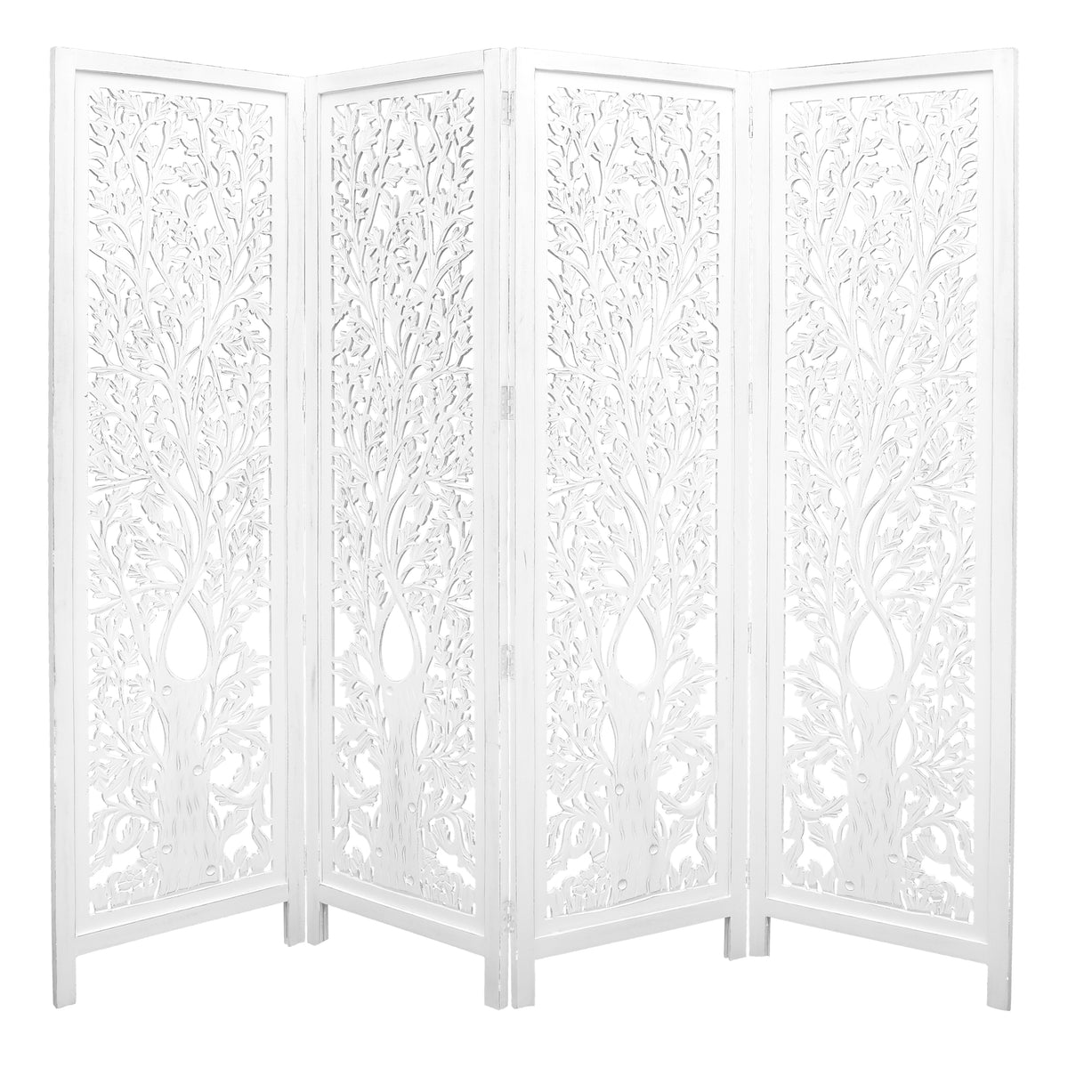 Iris 4 Panel Room Divider in Timber Wood - White - Notbrand