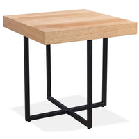Petunia Elm Timber Wood Side Table with Black Metal Leg - Natural - Notbrand