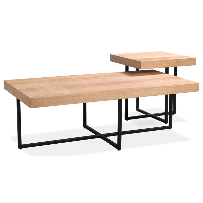 Petunia Elm Timber Wood Side Table with Black Metal Leg - Natural - Notbrand
