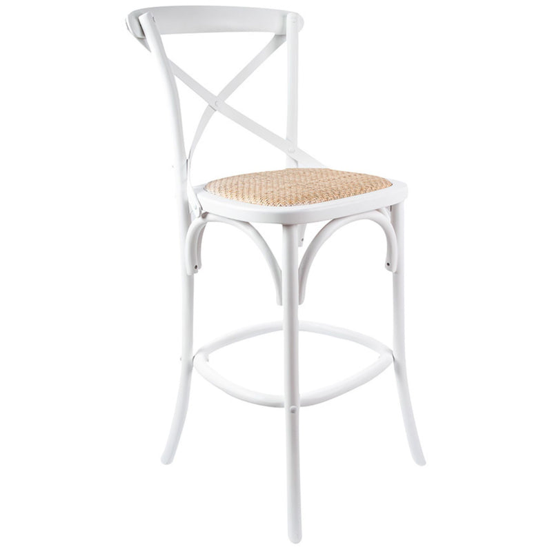 Aster Crossback Rattan Dining Bar Stools in Solid Birch Timber - White
