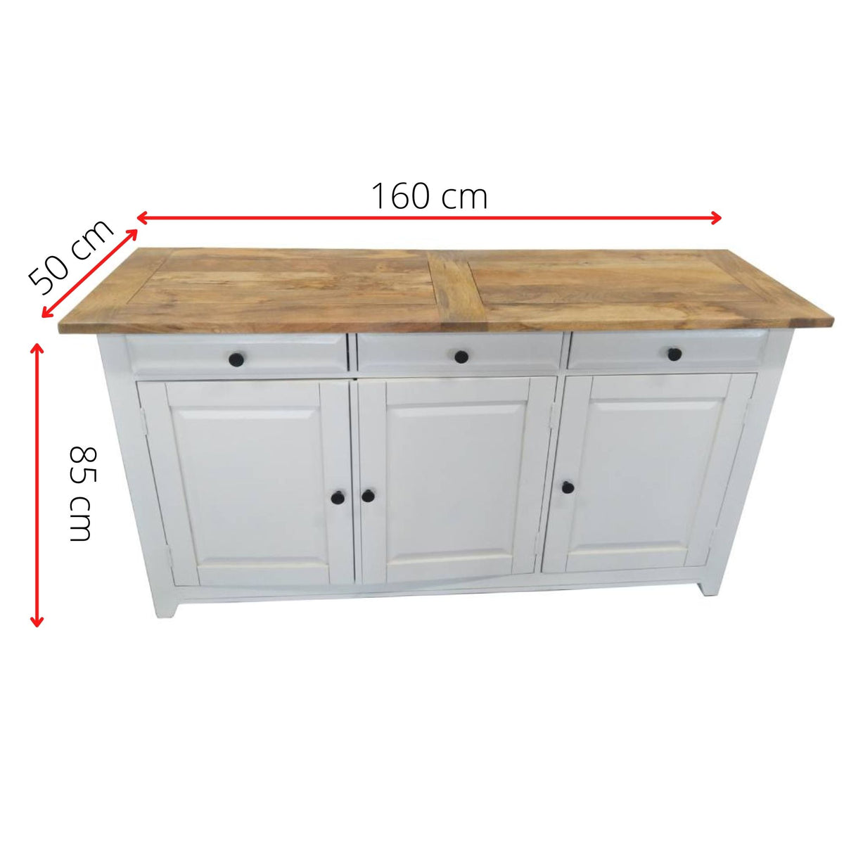 Lavasa Buffet Table with 3 Doors Drawers Solid Mango Wood - 160cm - Notbrand