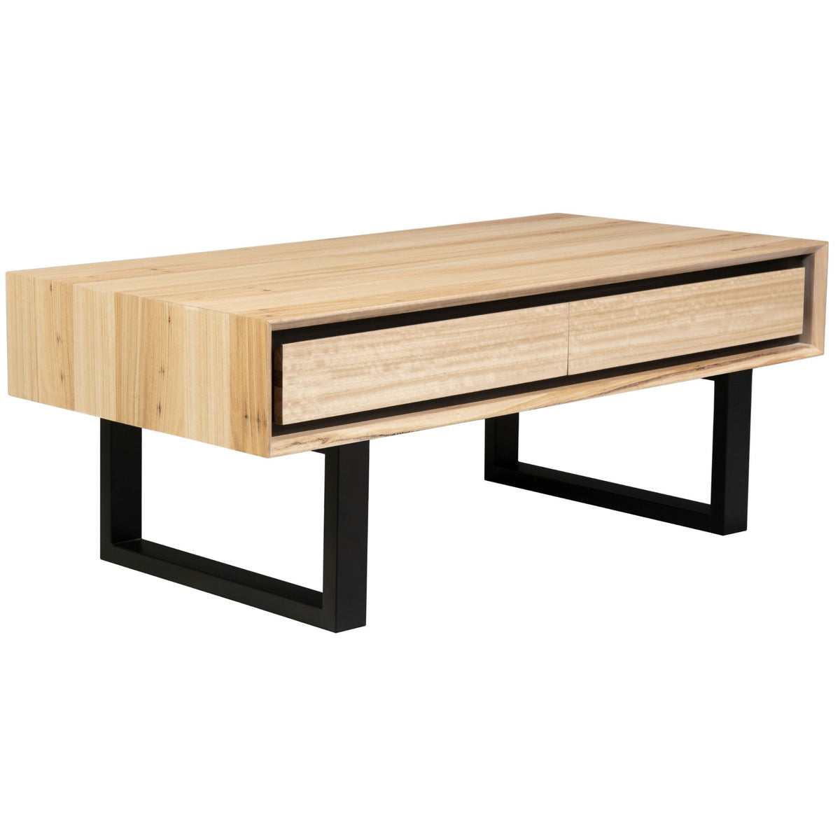 Aconite Coffee Table with  2 Drawers Solid Messmate Timber Wood in Natural - 60cm - Notbrand
