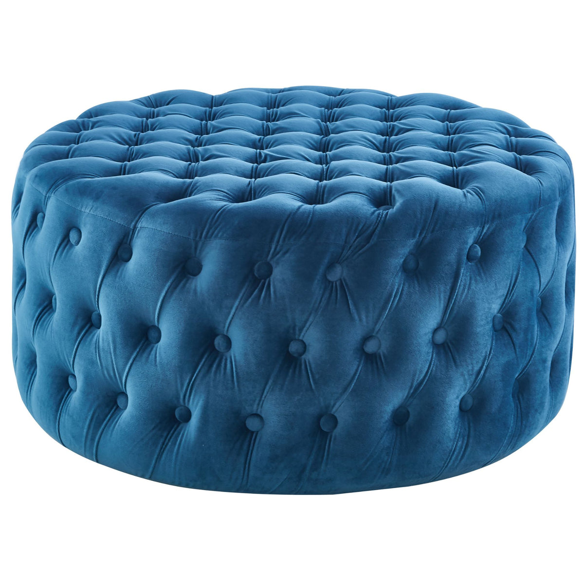Uzona Tufted Velvet Fabric Round Ottoman Footstools - Blue - Notbrand