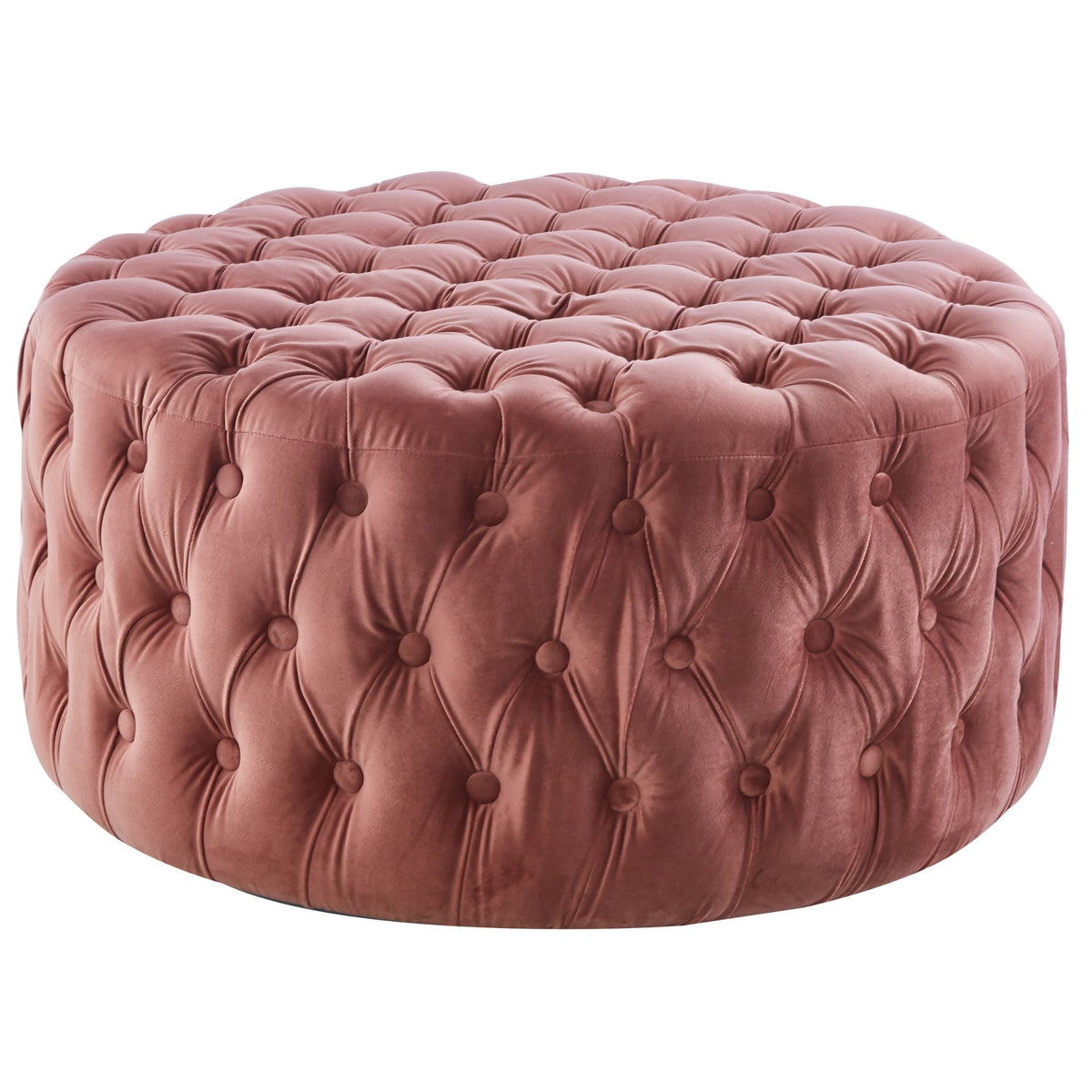 Uzona Tufted Velvet Fabric Round Ottoman Footstools - Rose Pink - Notbrand