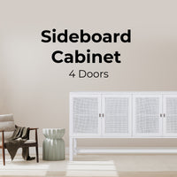 Jasmine Sideboard Cabinet with 4 Door Mindi Wood Rattan - White - Notbrand