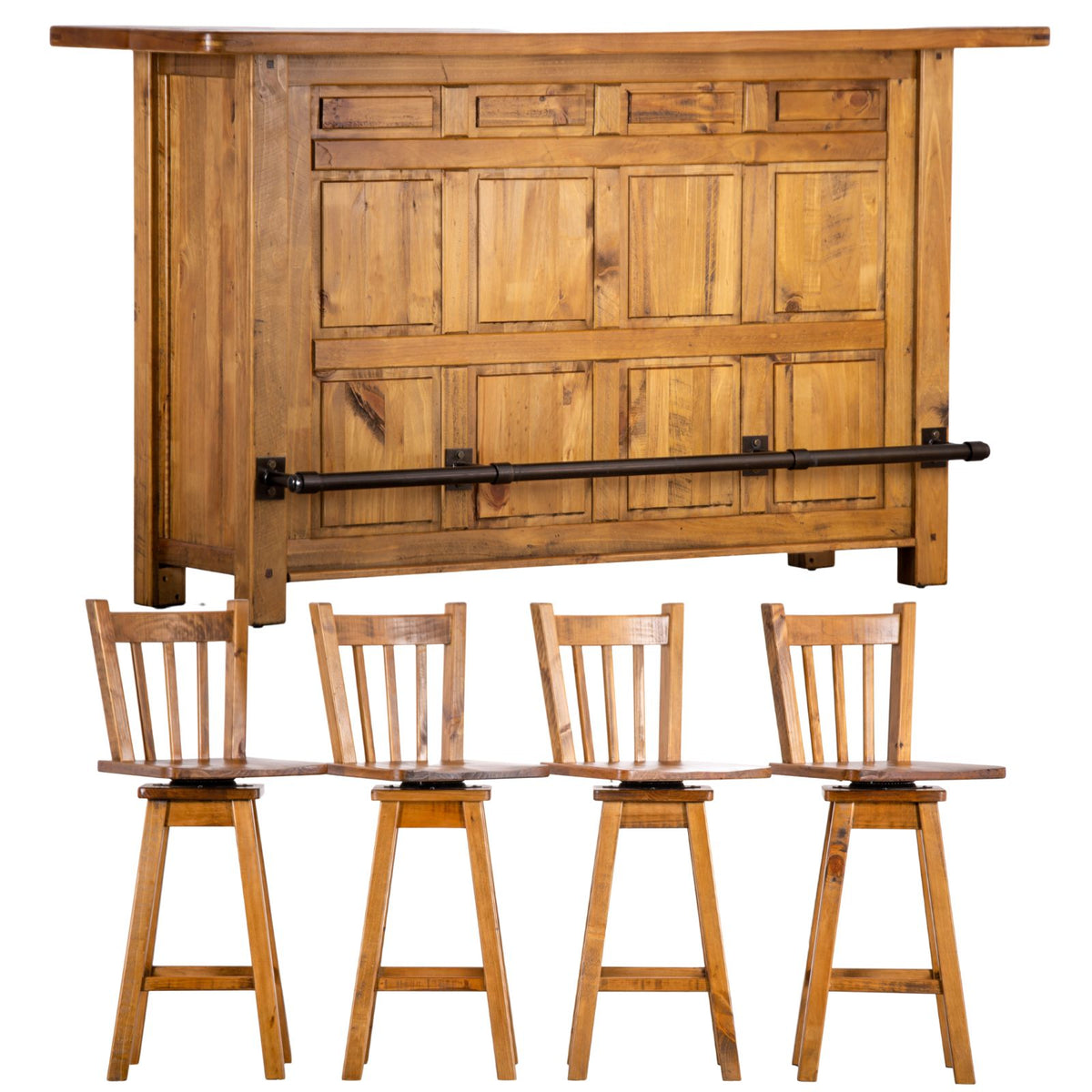 Teasel Bar Cabinet with 4 Chair in Solid Pine Timber 192cm - Set of 5 - Notbrand