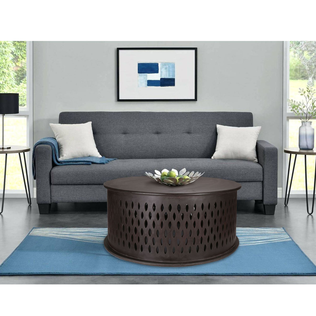 Pansy Round Wooden Coffee Table in Brown - 80cm - Notbrand